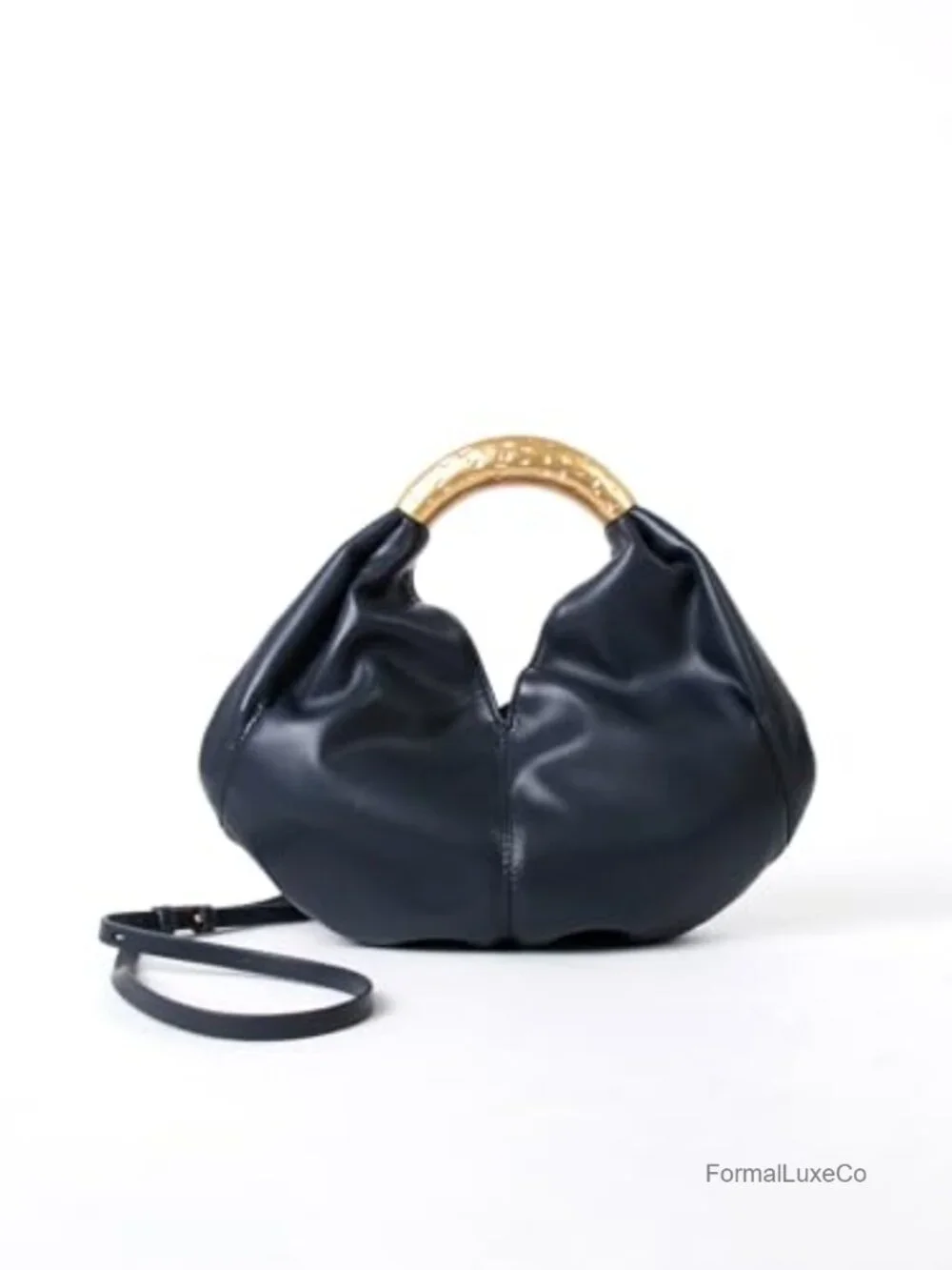 Faux Fur Top Handle Bag, Gold Metal Handle, Half Moon Clutch, Winter Luxury